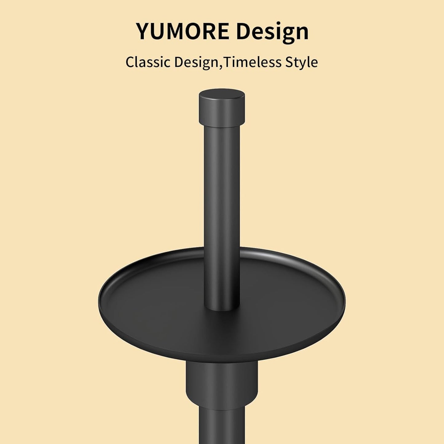 YUMORE Freestanding Toilet Paper Holder, Matte Black/Floor Standing Weighted Base Toilet Paper Holder Stand