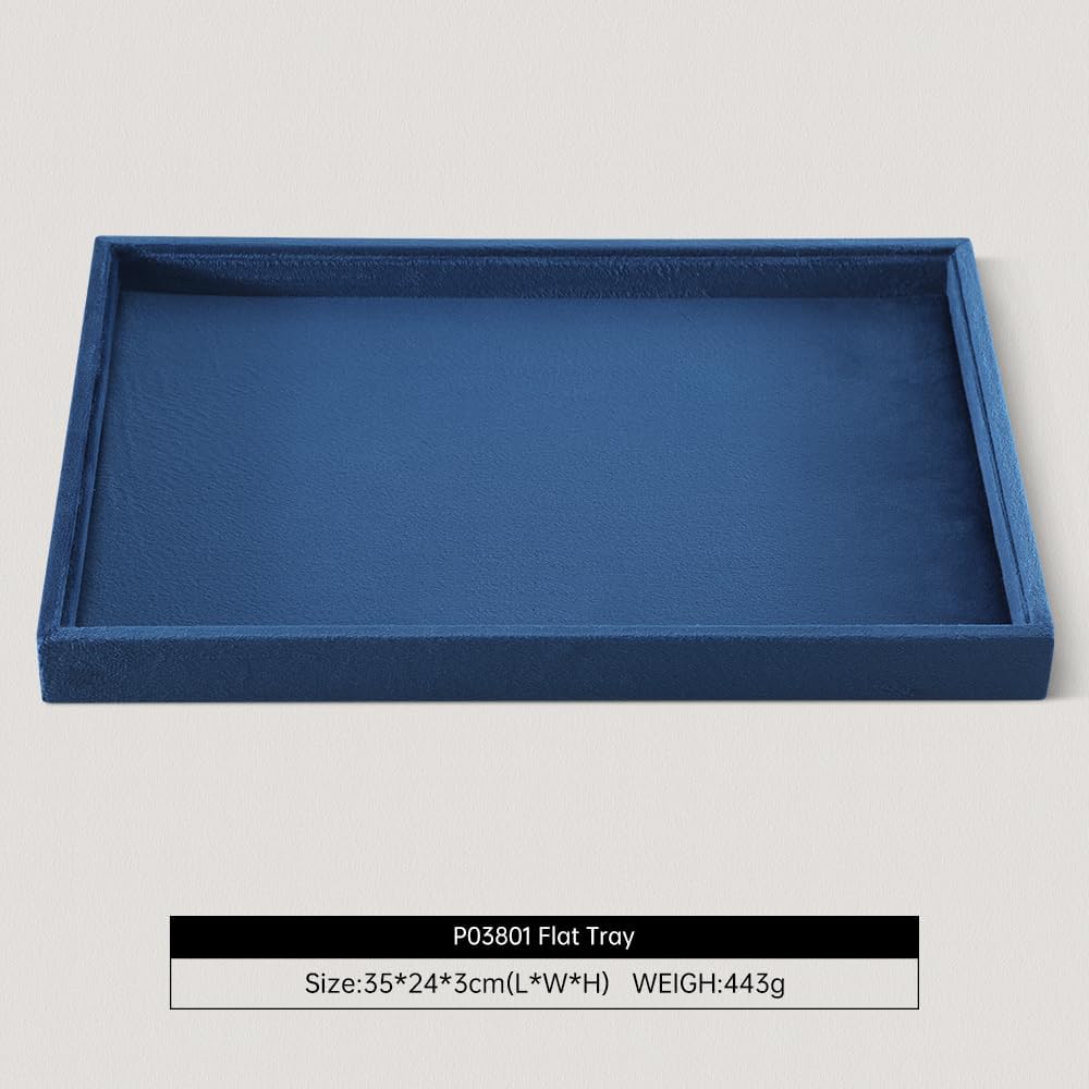 Velvet Stackable Jewelry Display Flat Tray For Ring Earring Necklace Bracelet, Bangle Pendant Storage Blank Plate, Shop Countertop Jewelry Dish Organizer (Blue)