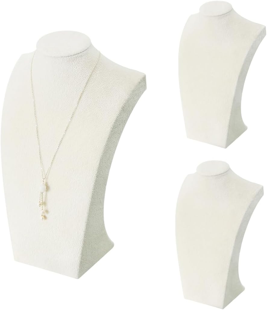 Coward 3Pcs Necklace Bust Stand Rack for Selling Show, Beige Velvet Necklace Jewelry Display Holder for Jewelry Exhibition or Store Shop Show (9" Hight)