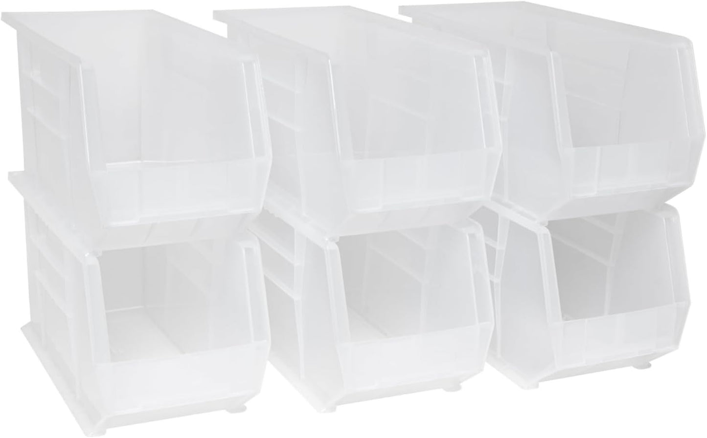 Akro-Mils 30260 AkroBins Plastic Storage Bins, Space-Saving Stackable Bins for Garage, Pantry, Craft Organization, 18" x 11" x 10", Clear, 6-Pack