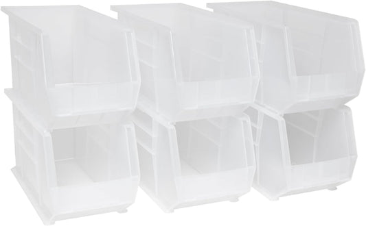 Akro-Mils 30260 AkroBins Plastic Storage Bins, Space-Saving Stackable Bins for Garage, Pantry, Craft Organization, 18" x 11" x 10", Clear, 6-Pack