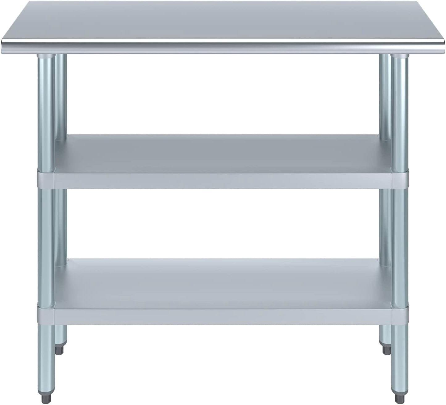 AmGood Stainless Steel Work Table with 2 Shelves | NSF | Metal Utility Table (48" Long x 14" Deep)