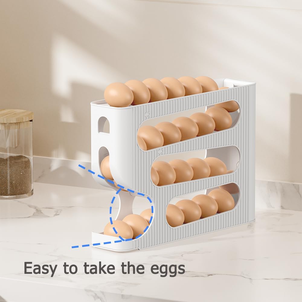 Egg Holder for Fridge, Automatic Rolling Egg Dispenser for Refrigerator, Countertop, Kitchen - Space-saving Egg Roller/Organizer/Storage/Container/Tray for Fridge - 2 Packs for 56 Large Size Eggs