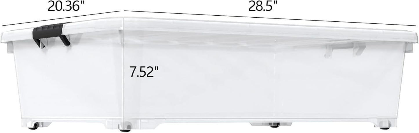 3 Packs 50 Liter Under Bed Storage Container with Wheels, Plastic Clear Under the Bed Organizer Bins with Lids