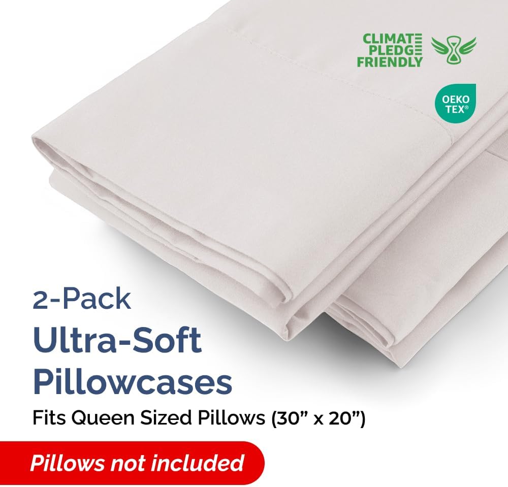 Queen Pillow Cases - 2 Pack - Super Soft Pillowcase Covers - Envelope Enclosure - Hotel Quality Pillow Protectors - Wrinkle Free, Shrink & Stain Resistant - Machine Washable - 20" x 30" (Light Grey)