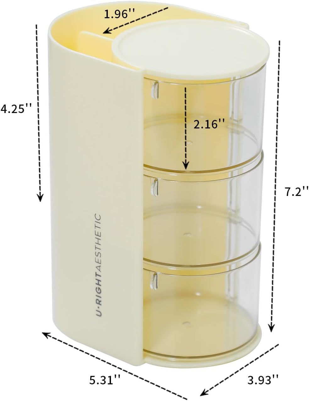 FABROK 3-Layer Clear Hair Accessories Organizer with Hair Brushes Holder, Rotatable Small Jewelry Box for Hair Clip Earring Necklaces, Desktop Organizer Case for Cotton Swab, Hair Accessories(Yellow)