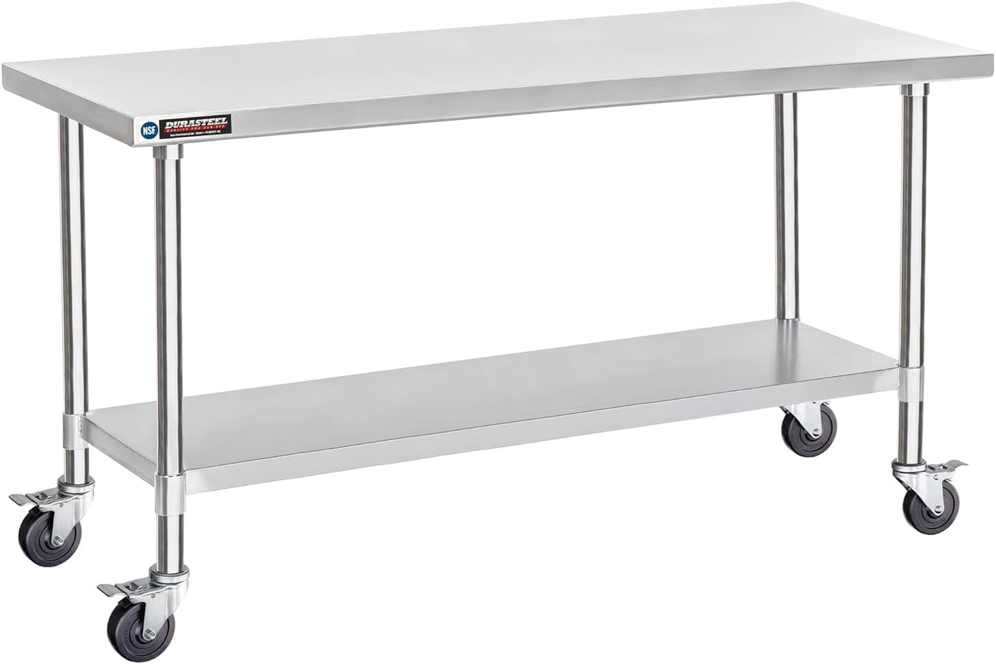 DuraSteel 30x72 NSF Stainless Steel Cart Work Table - Heavy Duty Rolling Food Prep Table Countertop Island - Metal Utility Cart on Wheels Caster, Grill Stand Storage Outdoor Kitchen Tables Bar Top