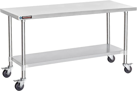 DuraSteel 30x72 NSF Stainless Steel Cart Work Table - Heavy Duty Rolling Food Prep Table Countertop Island - Metal Utility Cart on Wheels Caster, Grill Stand Storage Outdoor Kitchen Tables Bar Top