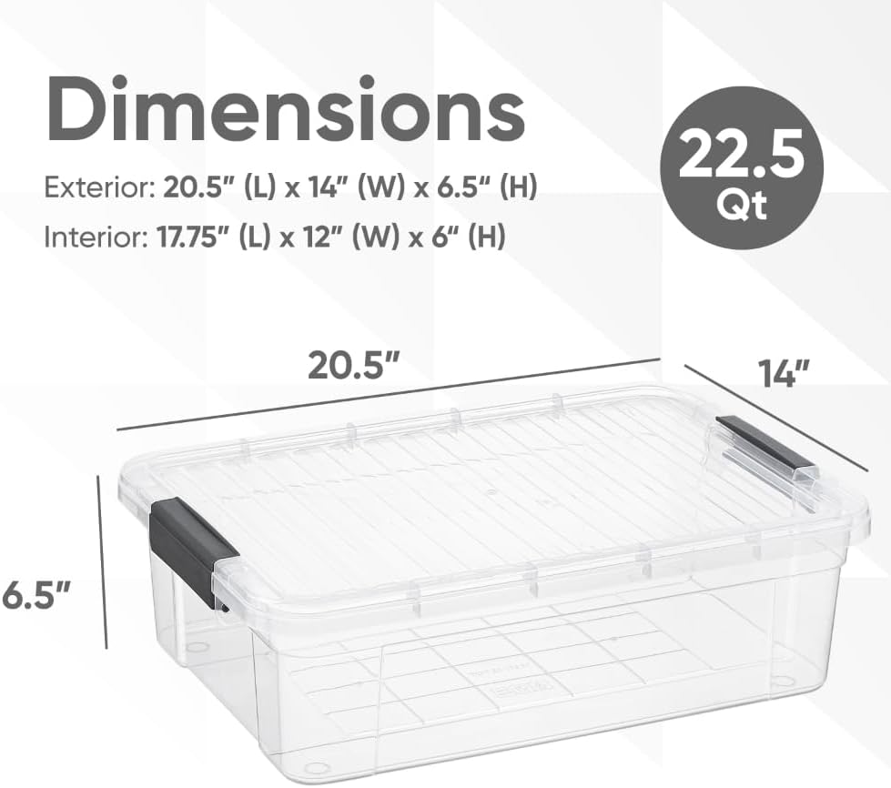 Superio Storage Bins with Lids, Clear Plastic Containers for Organizing, Stackable Totes, BPA Free, Odor Free, Organizer Boxes for Home, and Dorm (6 Pack, 22.75 Qt)