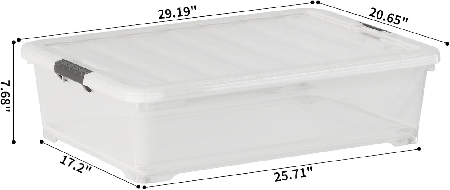 Xyskin 50 Quart Under-Bed Storage Container Organizer Bin with Latching Lids, Large Wheeled Storage Box for Garage, Closet, Clear, 3 Pack