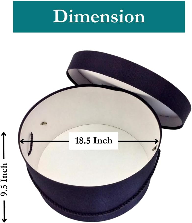 Sarah's Hat Boxes Classic Black Hat Box – 18.5" x 9.5" (Dia. x Ht.) Handmade in USA – Odorless Non-Toxic Adhesive, Cording Handle – Premium Storage for Hats & Accessories