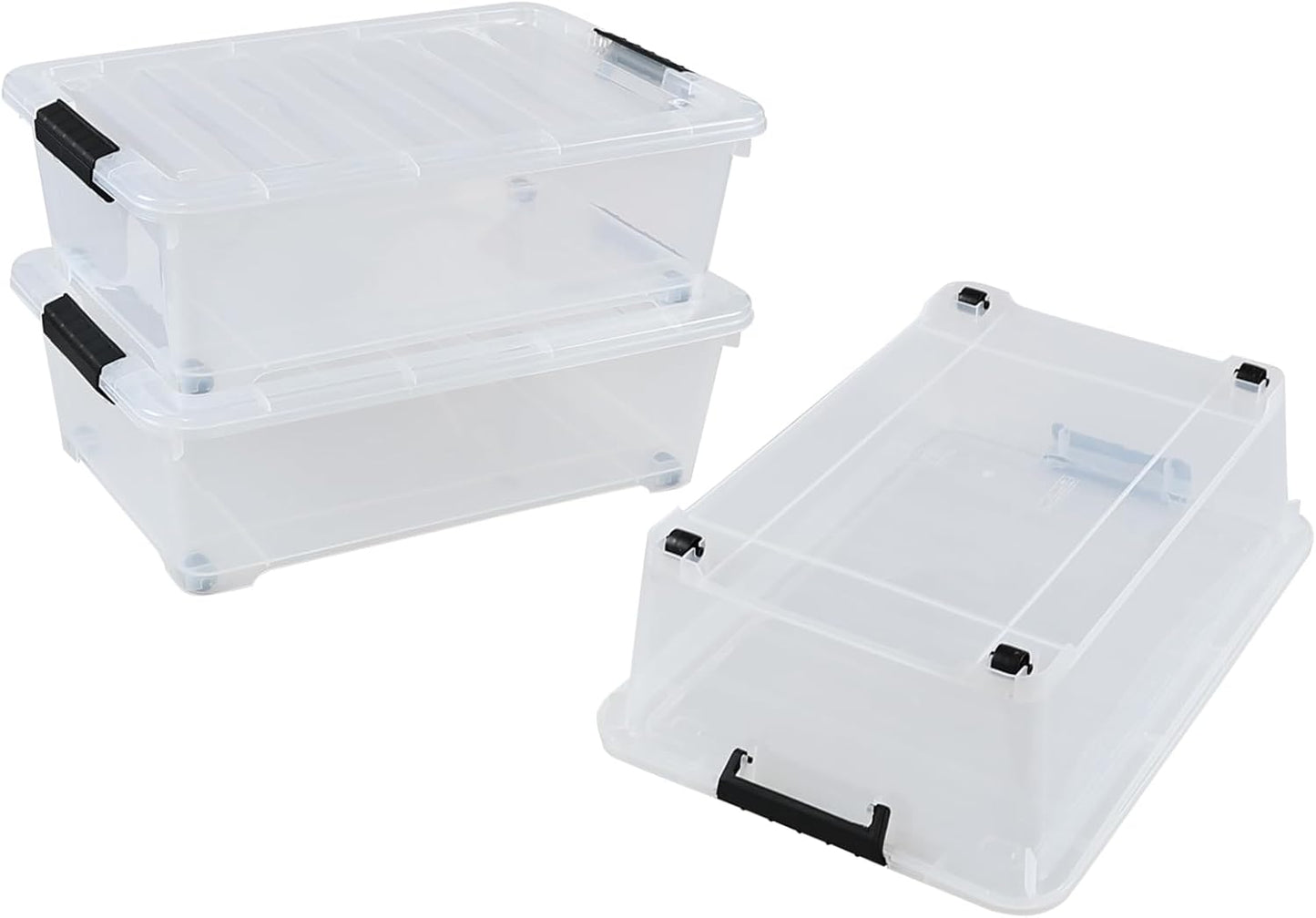 Zopnny 3-Pack 20 Quart Under Bed Shoe Storage Organizer, Underbed Storage Container Box with Wheels, Clear