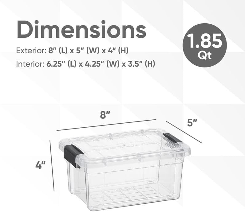 Superio Storage Bins with Lids- 6 Pack, 1.85 Qt Clear Boxes for Organizing, Stackable Plastic Containers- BPA Free, Non-Toxic, Odor Free, Organizer for Home, Office, Dorm