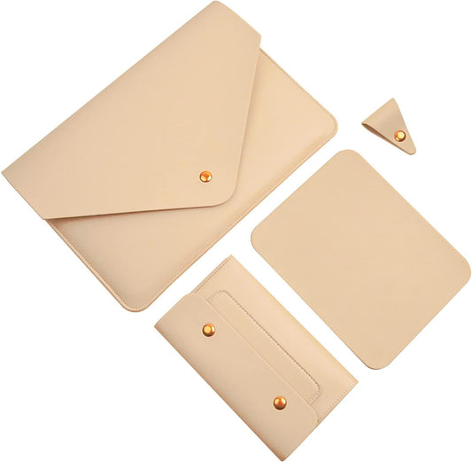 Laptop Sleeve 15 Inch Compatible with New MacBook Pro 15, MacBook Pro 16, Surface Book 15, Dell XPS 15 with Small Pouch, Mouse Pad and Cord Organizer, Color Beige