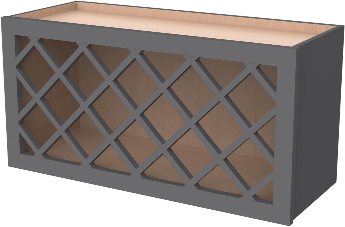Solid Wood RTA Wine Bottle Rack Wall Cabinet with Lattice Panels - Wine Storage for Bar, Pantry, Cellar & Countertop - Mocha (Pebble Gray, 36'W 12'D 18'H)