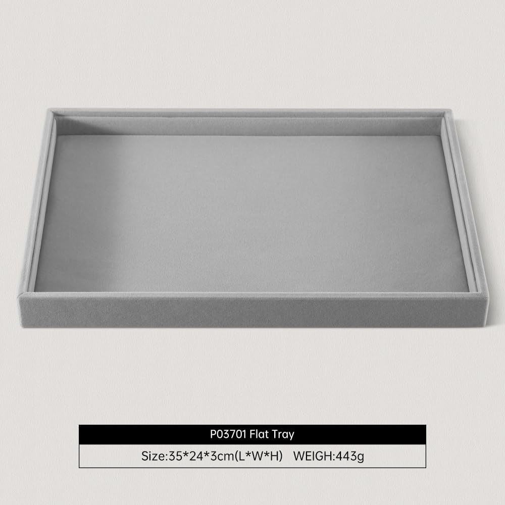 Velvet Stackable Jewelry Display Flat Tray For Ring Earring Necklace Bracelet, Bangle Pendant Storage Blank Plate, Shop Countertop Jewelry Dish Organizer (Gray)