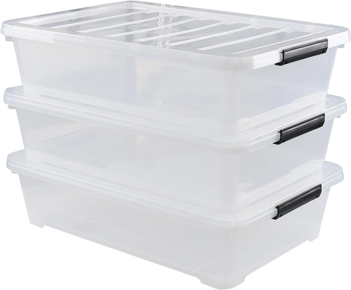 Gloreen 3-Packs Plastic Underbed Storage Bins with Lids, 40 Quart Latch Storage Box