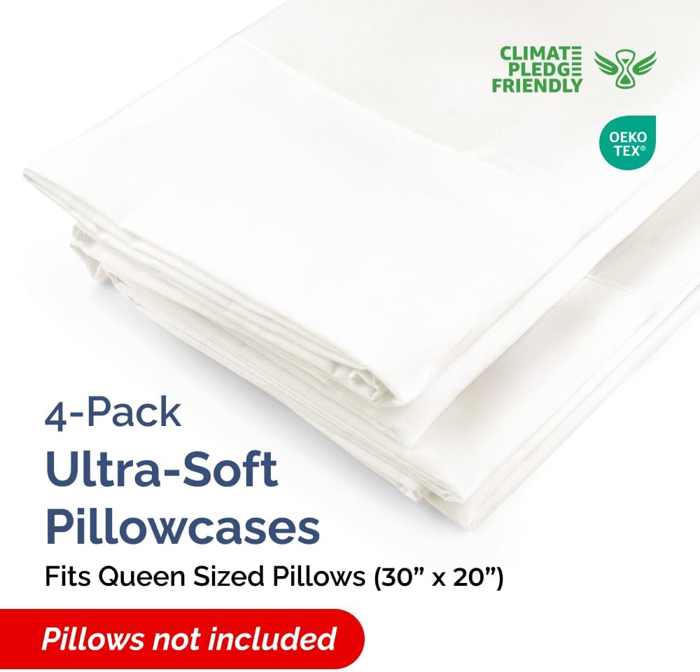 Queen Pillow Cases - 4 Pack - Super Soft Pillowcase Covers - Envelope Enclosure - Hotel Quality Pillow Protectors - Wrinkle Free, Fade & Stain Resistant - Machine Washable - 20" x 30" (Antique White)