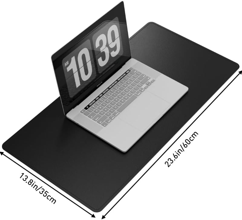 DAWNTREES Laptop Mat for Desk,PU Leather Desk Protector Pad,Non Slip, 23.6" x 13.8" Large Mouse Pad and Keyboard Mat, Waterproof Writing Pad for Office and Home (Black)
