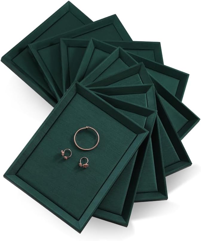 Flat Tray For Jewelry, Premium Green Leather Jewelry Tray, Large Jewelry Display Tray For Watch, Necklace, Ring, Pendants