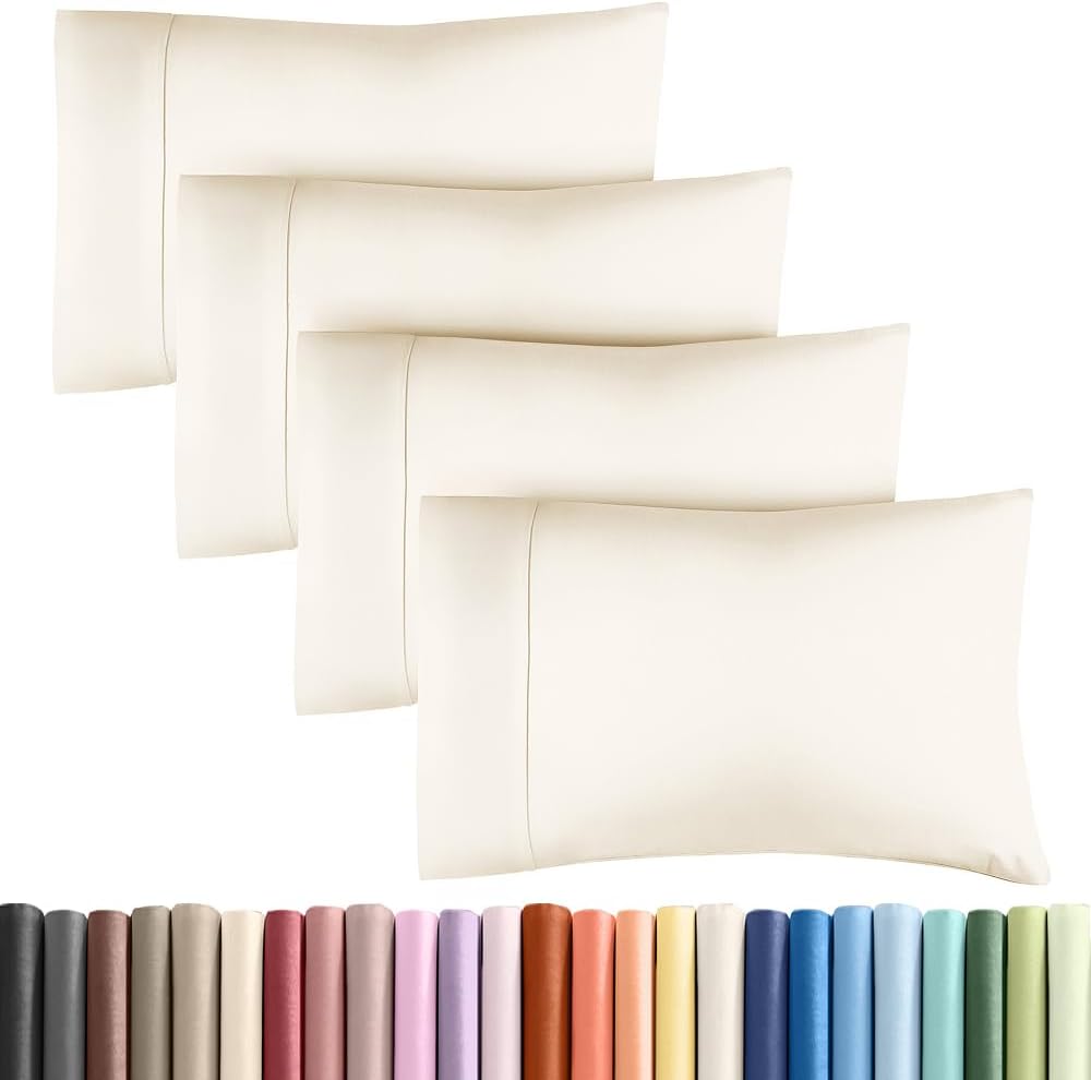 Queen Pillow Cases - 4 Pack - Super Soft Pillowcase Covers - Envelope Enclosure - Hotel Quality Pillow Protectors - Wrinkle Free, Shrink & Stain Resistant - Machine Washable - 20" x 30" (Off White)