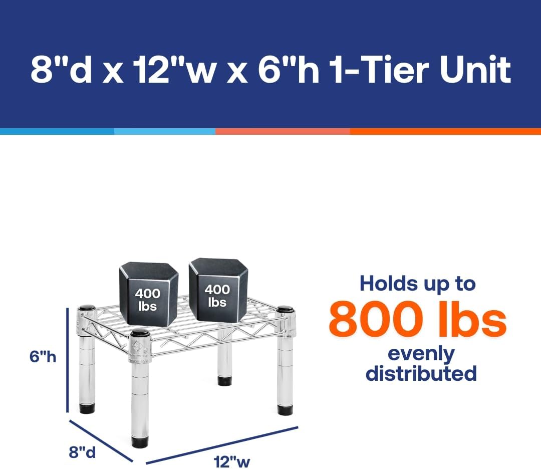 Shelving Inc. 8" d x 12" w Chrome Wire Shelving with 1 Tier Shelf, Weight Capacity 800lbs Per Shelf