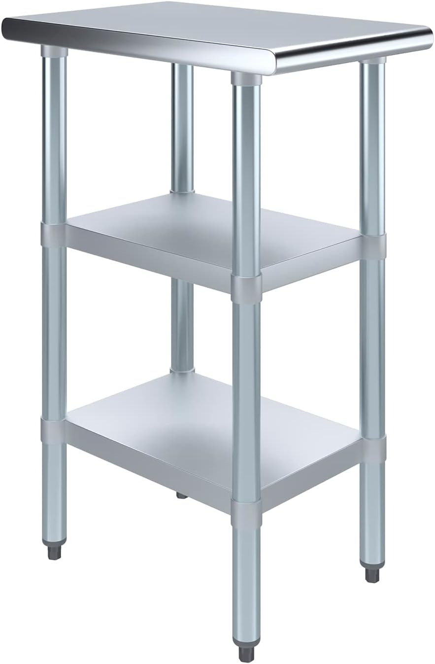 AmGood Stainless Steel Work Table with 2 Shelves | NSF | Metal Utility Table (15" Long x 24" Deep)
