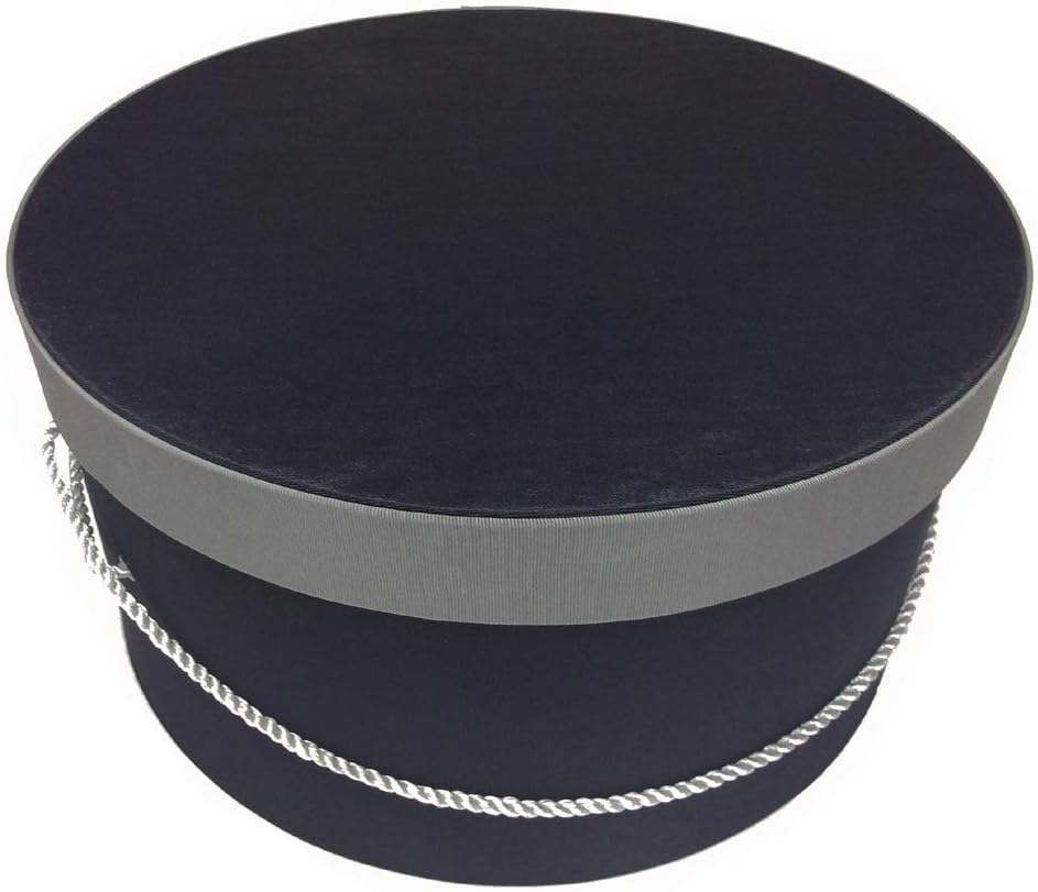 Sarah's Hat Boxes Classic Black/Gray Hat Box – 8.75" x 4.5" (Dia. x Ht.) Handmade in USA – Odorless Non-Toxic Adhesive, Cording Handle – Premium Storage for Hats & Accessories