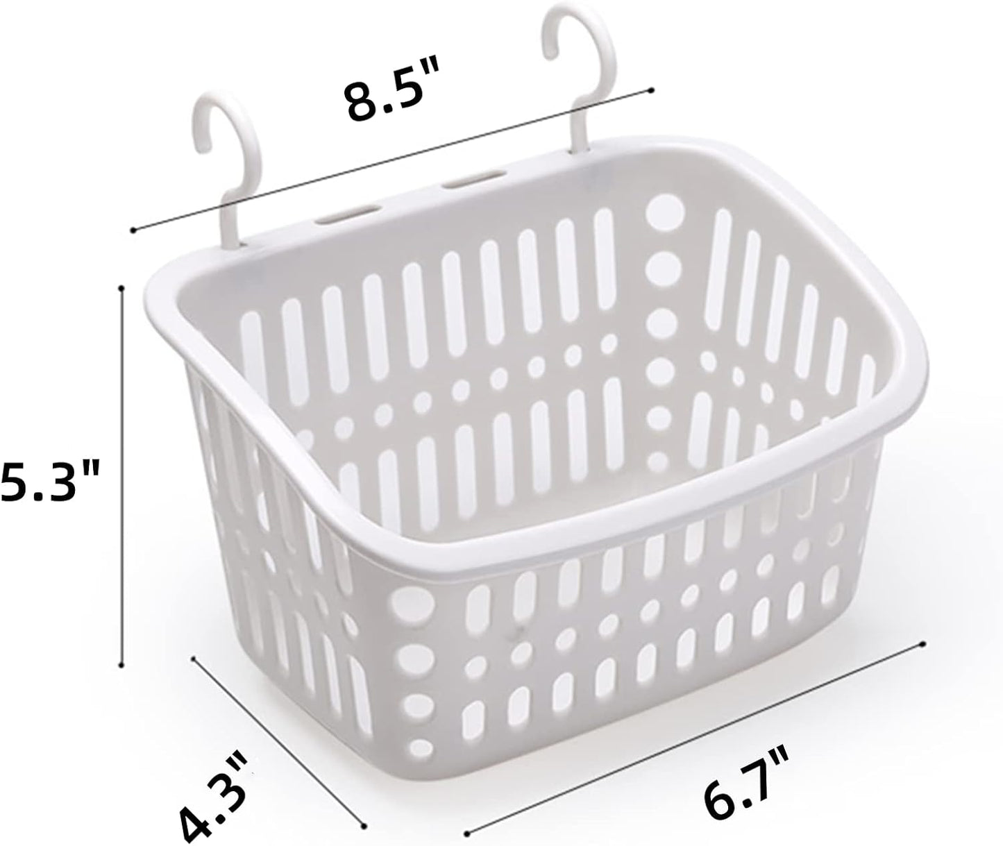 3PCS Plastic Hanging Baskets for Shower, Hanging Basket Organizer with Hooks, Rectangle 8.5Inches Small Hanging Storage Basket (Grey)