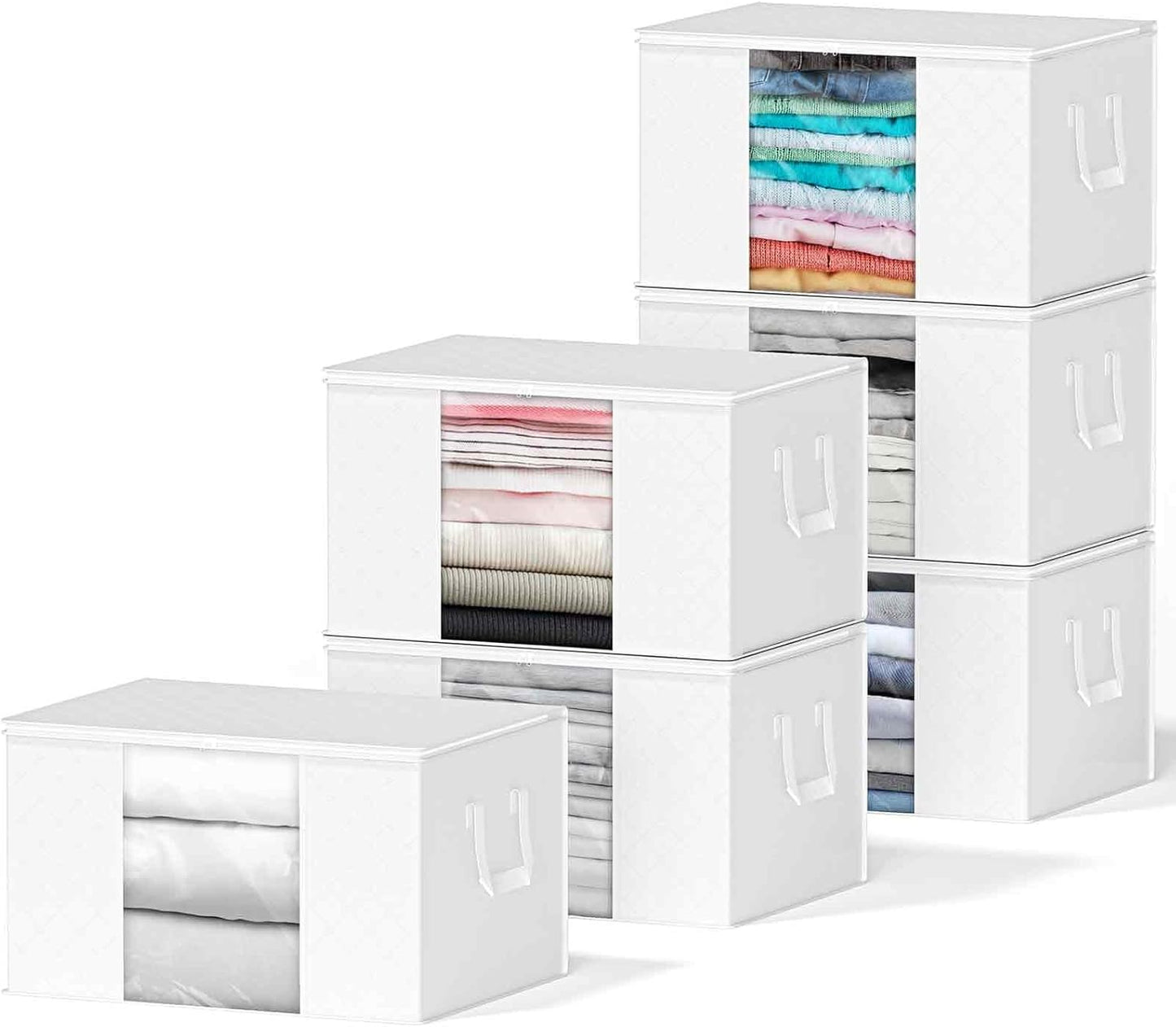 SpaceAid 6 Pack 90L Clothing Storage Bags, Heavy Duty Closet Storage Bins, Extra Large Moving bags, Storage Containers for Clothes, Blankets, Comforters, and Pillows - White