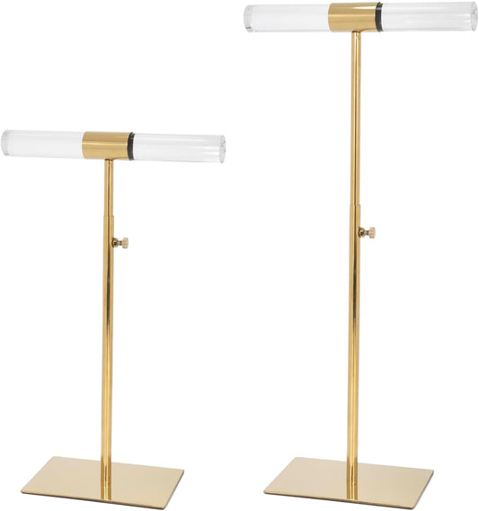 Jewelry Display Stand 2 Packs Stainless Steel Purse Display Stand Acrylic Necklaces Holder Towers Adjustable Height Tabletop Jewelry Organizer for Home Store Boutique
