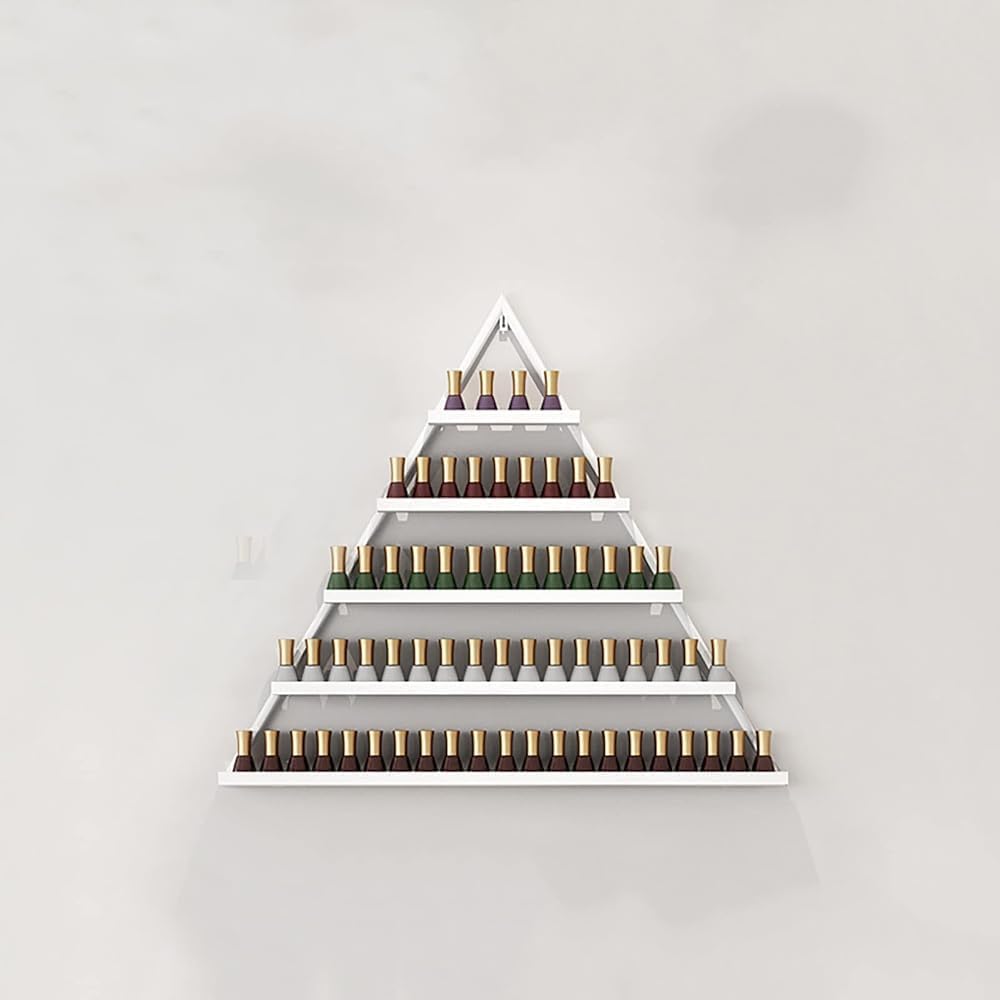 Wall Mounted Shelf Nail Polish Bottle Display Rack, Triangular Essential Oil Perfume Storage Rack, Multifunctional Hanging Salon/Beauty/Nail Shop Organizer Perfume Holder(Size:1,Color:White)