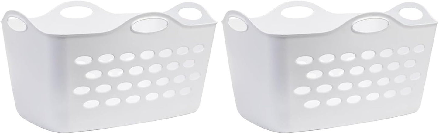 2 Piece, White Rectangular Uncovered Laundry Baskets With 4 Perforated Handles, Suitable For Laundry Rooms, Bedrooms, Living Rooms, Fitting Rooms, Etc.