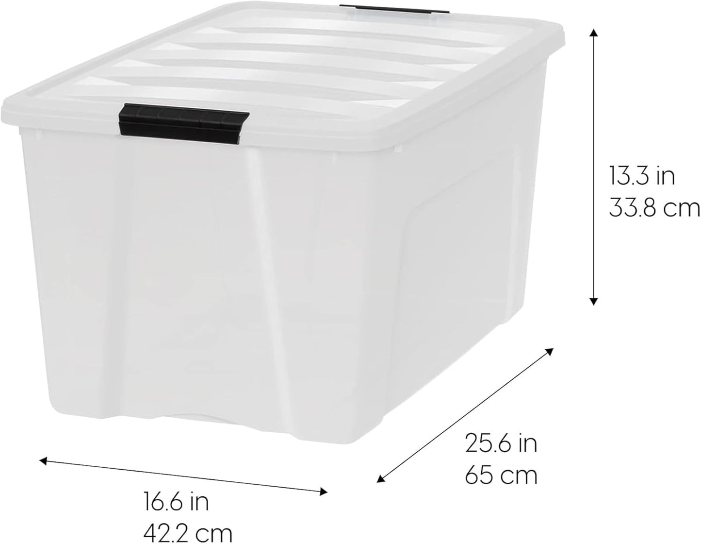 IRIS USA 72 QT Plastic Storage Box with Lid and Latches - 4 Pack - BPA-Free, Discreet Organizing Solution, Durable Nestable Stackable Containers, Secure Pull Handle - Pearl