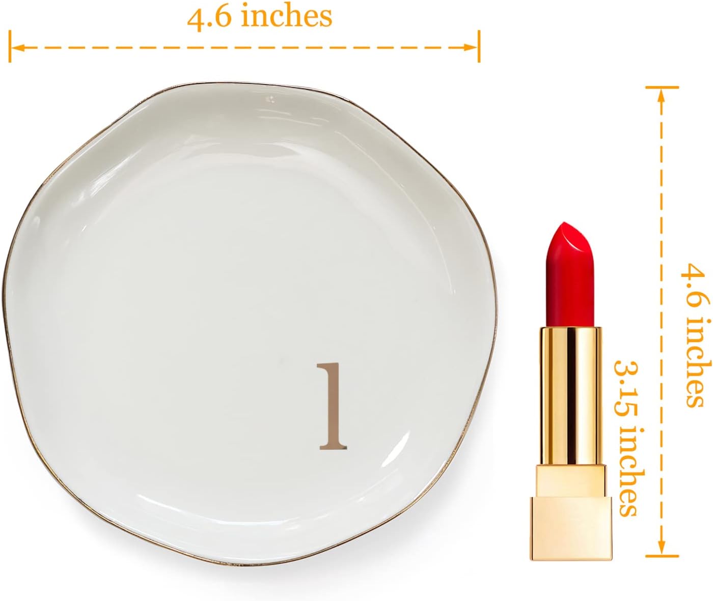 HOME SMILE Initials Ring Dsih Jewery Tray with Personalized L-Monogrammed Engagement Wedding Gifts for Friends,Sister,Birthday Christmas Gifts for Women,Ceramic White