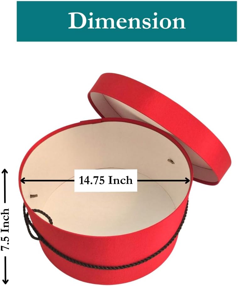Sarah's Hat Boxes Classic Red Hat Box – 14.75" x 7.5" (Dia. x Ht.) Handmade in USA – Odorless Non-Toxic Adhesive, Cording Handle – Premium Storage for Hats & Accessories