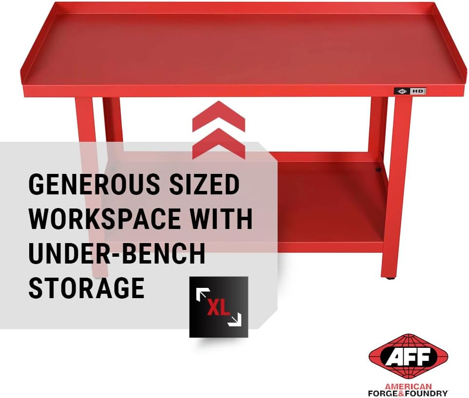 AFF 3990 Heavy-Duty Workbench, 61"" x 25"", 1,300 lb Capacity, Red
