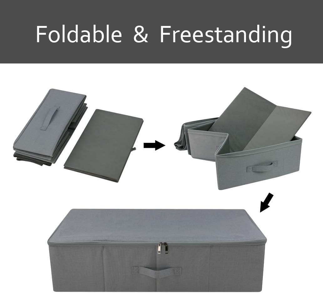 iwill CREATE PRO Folding Washable Rigid Underbed Storage Boxes with Zip Lid for Garment, Clothing, Blankets for Bedroom, College Dormroom, Wardrobe, Shelf Baskets, Pack of 3, Black Gray