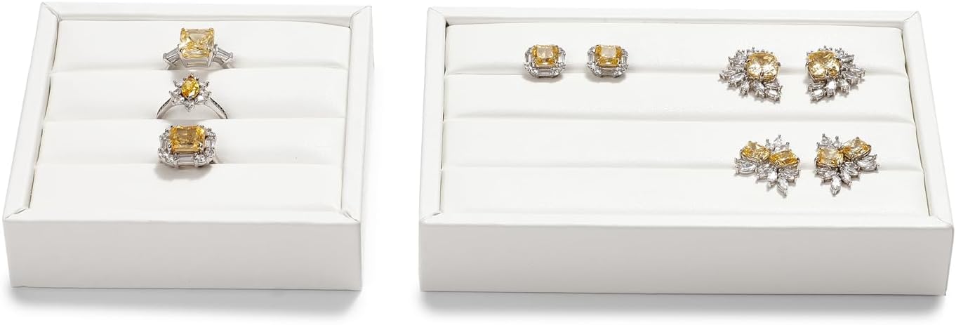 White PU Leather 3-Slots Jewelry Ring Display Tray Showcase Small Jewelry Display Organizer Tray for Rings(M)