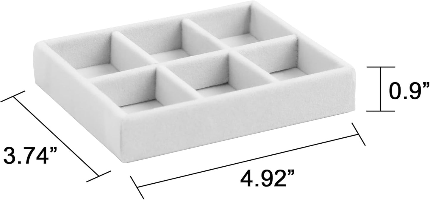 Frebeauty Small Jewelry Tray Set,Stackable Velvet Jewelry Organizer Tray,Mini Jewelry Drawer Organizer,Drawer Inserts,4.92 x 3.74 x 0.9 Inches,Earring Organizer for Women(Set 4,White)