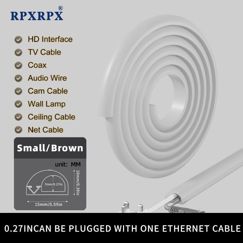 RPXRPXSide Open One Cord Cable Raceway Wire Cover for Cords, Our Cable Track is Best Suited for one Wire (Diameter <0.27"),Wire Raceway Management Cable Concealer Channel (White, 39in)