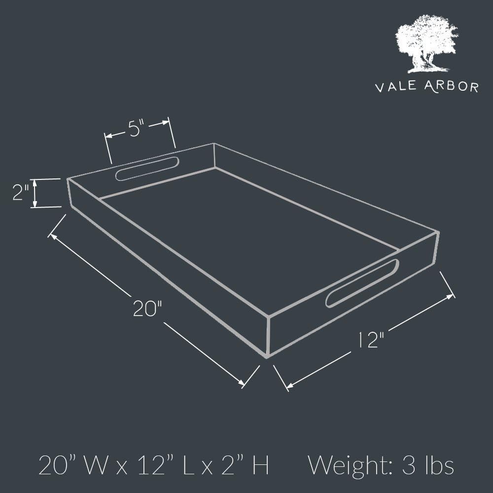 Black Acrylic Serving Tray for Vanity, Bathroom, Ottoman, Organizer and Decor with Handles (Rectangle, Large)