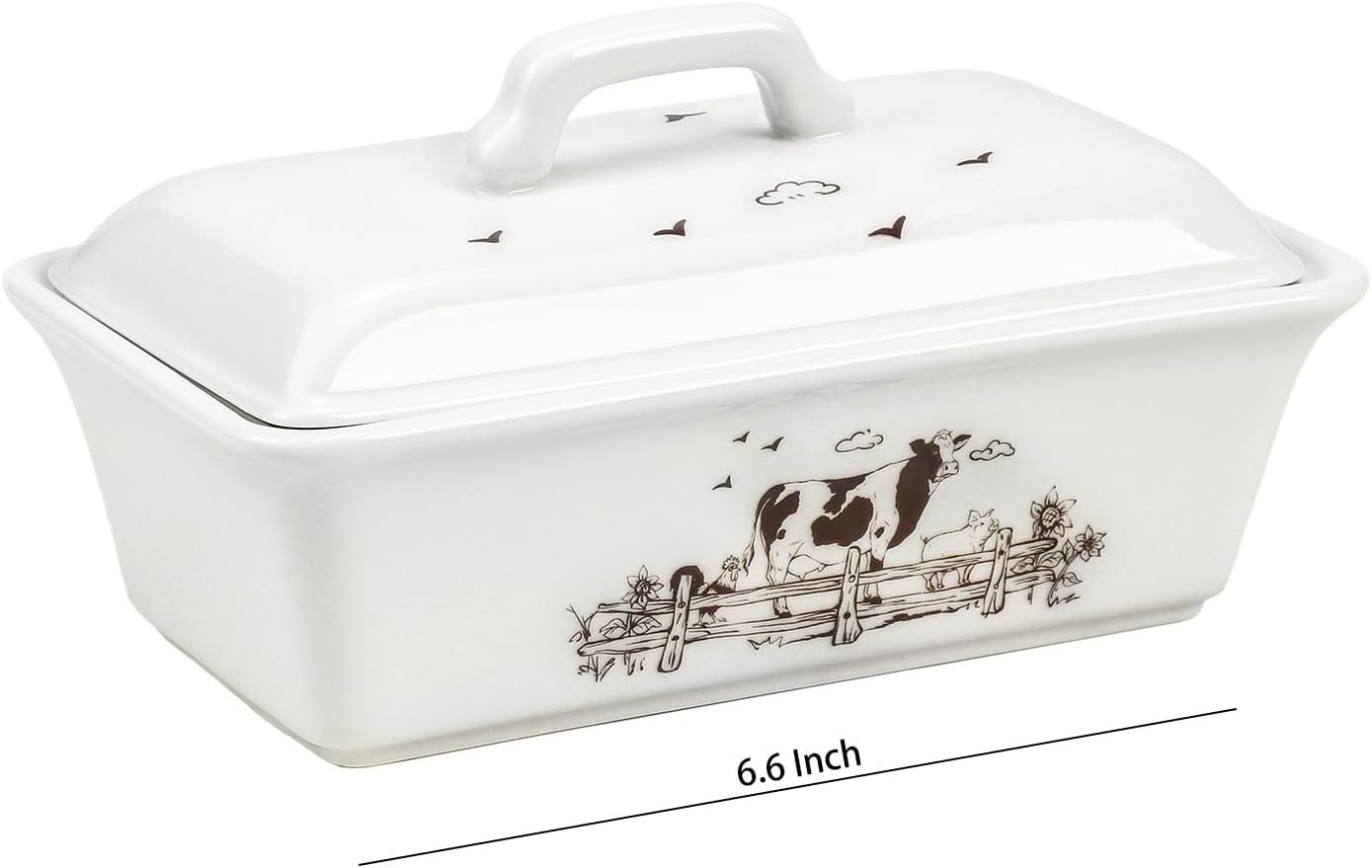 Ceramic Butter Dish with Lid Butter Keeper Butter Plate Tray for Kitchen Countertop, Farm Animals Cow Pig and Rooster Pattern Butter Crock Keeper Saver