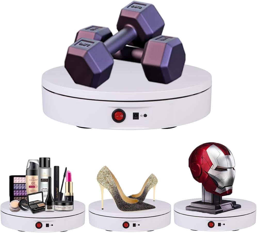 JAYEGT Motorized Rotating Display Stand，330 Lbs Load，360 Degree Electric Rotating Photography Turntable For Products Display，Video Show, Live Show，Remote Control +5 Colors Backgrounds(White / 11.8inch / Rechargeable)