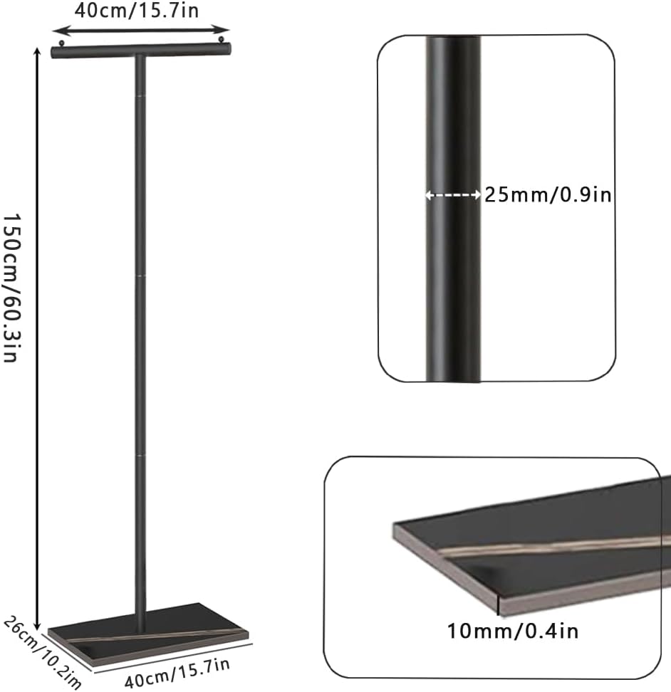 T-Shaped Metal Rack Stand,Modern Clothes Rack With Rock Slab Base,60.3Inch Freestanding Clothing Rack Stand,Suitable For Boutiques, Entryway, Bedroom, Living Room, Hallway,（ 60.3 Black）