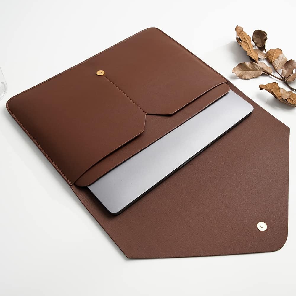 Laptop Sleeve for 15.3 inch MacBook Air 2023/2024, Surface Laptop 15/Book 13.5/Studio with Small Pouch, Mouse Pad and Cord Holder - Dark Brown
