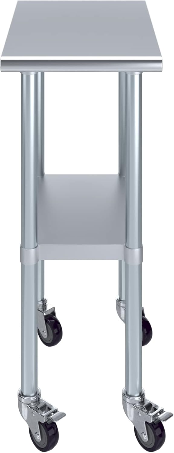 AmGood 24" x 15" Stainless Steel Work Table with Casters | Heavy Duty Metal Utility Table On Wheels | Kitchen Island Cart