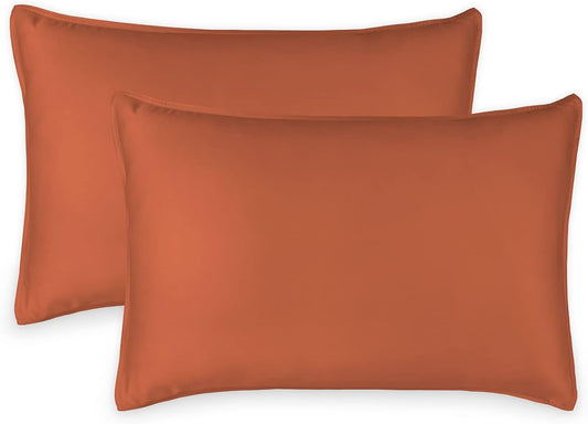 Queen Pillowcases by Pure Bamboo, Genuine 100% Organic Viscose Derived from Bamboo, Luxuriously Soft & Cooling, Double Stitching, Envelope Closure (2 Queen Pillowcases, Terracotta)