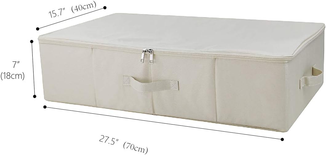iwill CREATE PRO Folding Under Bed Shoes Storage Organiser Bins with Lid, Underbed Clothes Organizer Basket, Garment Storage Boxes, Beige