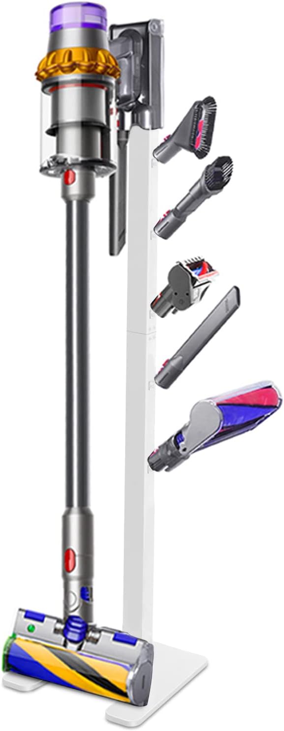 Storage-Stand-Docking-Station-Holder Compatible with V15 Detect V11 V10 V8 V7 V6 Cordless Vacuum Cleaners, Stable Metal Organizer Rack(White, 5 Hooks)